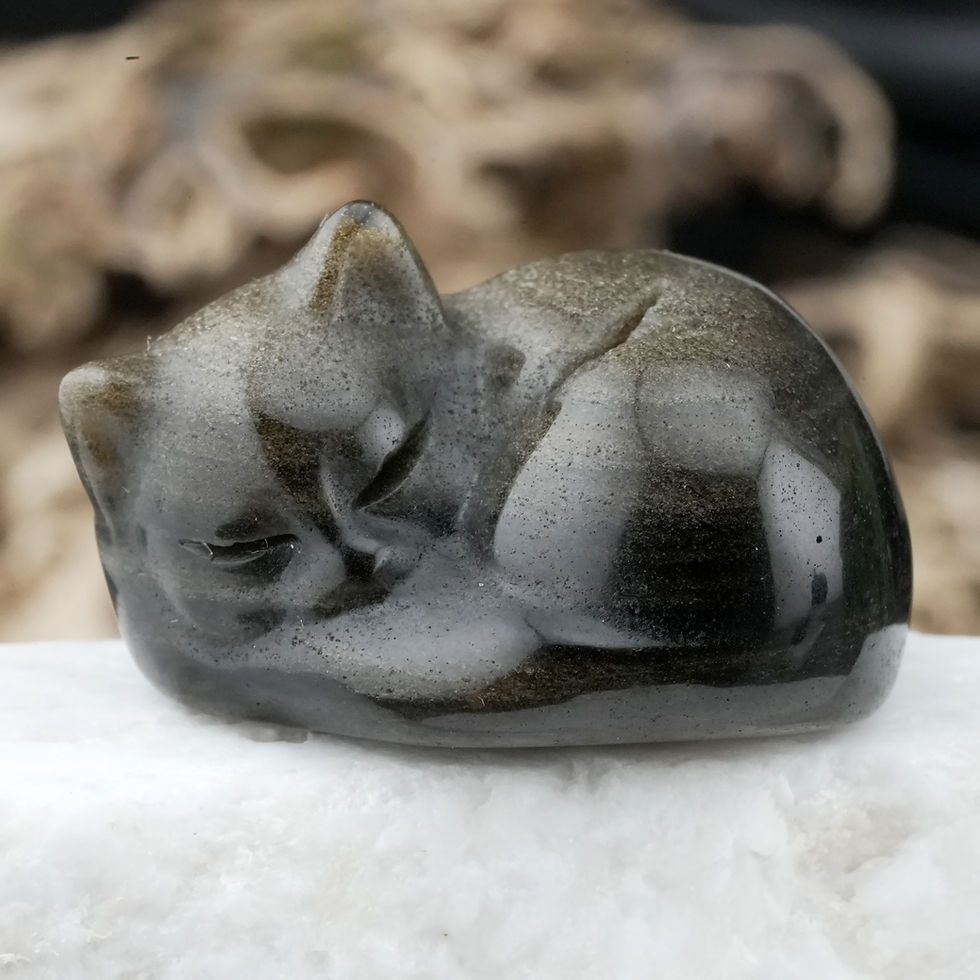Thumbnail: Gold Obsidian Sleeping Cat Crystal Statue Spiritual Protection Gift Home Decor