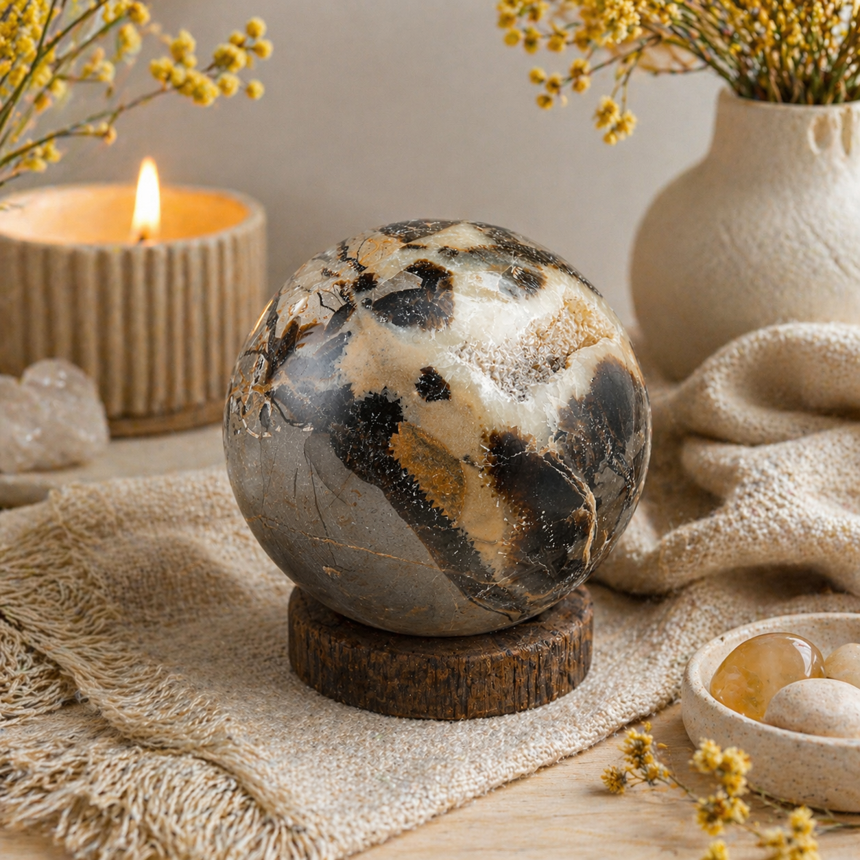 Septarian Sphere Crystal UV Reactive Dragon Stone Decor Gift Boho Crystal Ball