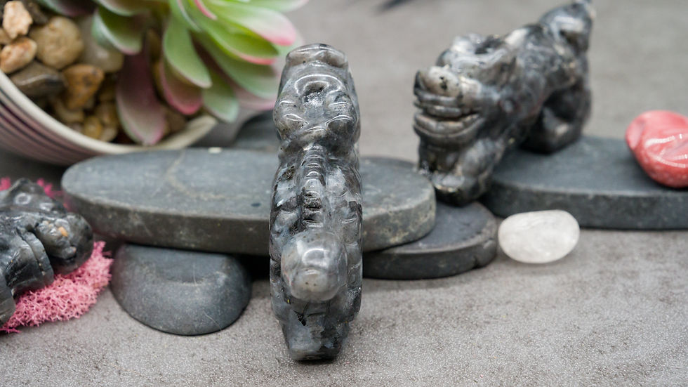 Miniatura: Larvikite Crystal Chinese Dragon Carving Figurine Mythical Creature Decor Gift