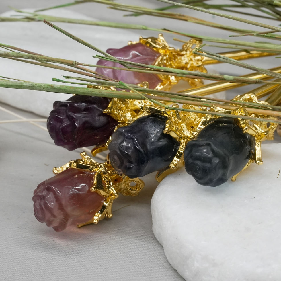 Miniatura: Fluorite Crystal Rose Hairpin Gold Metal Spiritual Jewelry Hair Accessory Gift