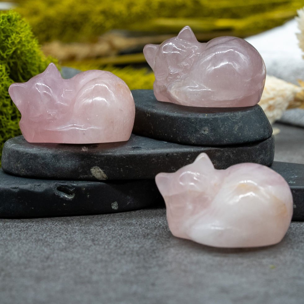 Miniatura: Pink Rose Quartz Sleeping Cat Crystal Figurine Gift Decor Pet Memorial Keepsake