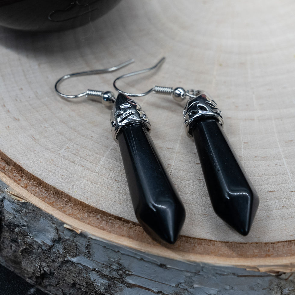 Miniatura: Natural Obsidian Crystal Point Earrings Black Stone Silver Jewelry Boho Gift