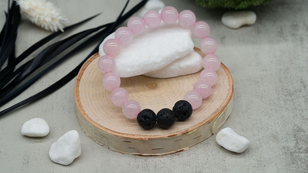 Thumbnail: Pink Rose Quartz Crystal Bracelet Lava Stone Essential Oil Jewelry Healing