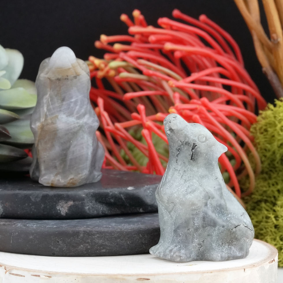 Miniatura: Labradorite Howling Wolf Crystal Sculpture Spiritual Animal Trinket Decor Gift