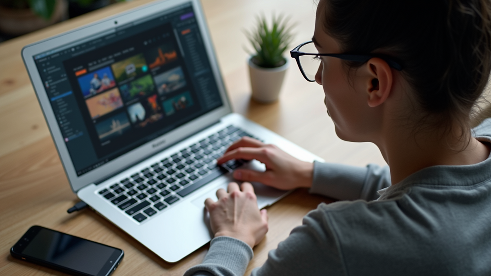 High angle view of a student working on UX design on a laptop
