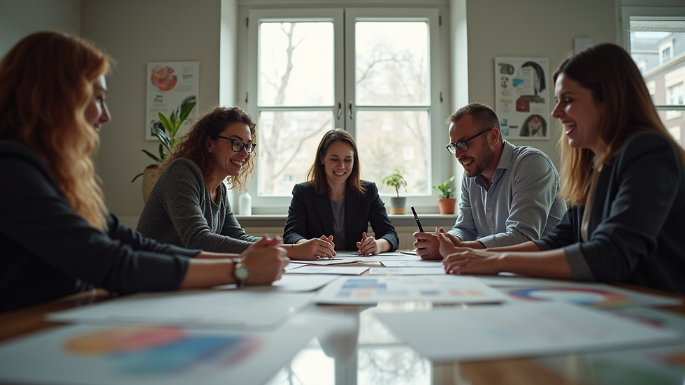 Eye-level view of a group of designers collaborating around a table