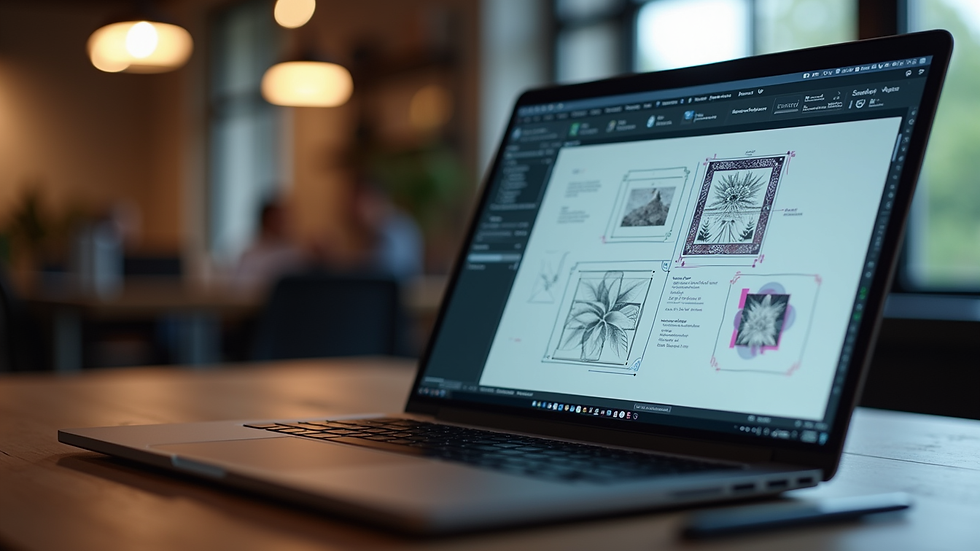 Close-up view of a digital design project on a laptop screen