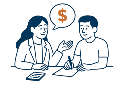 Person explaining financial goals with dollar sign — clarifying personal money values