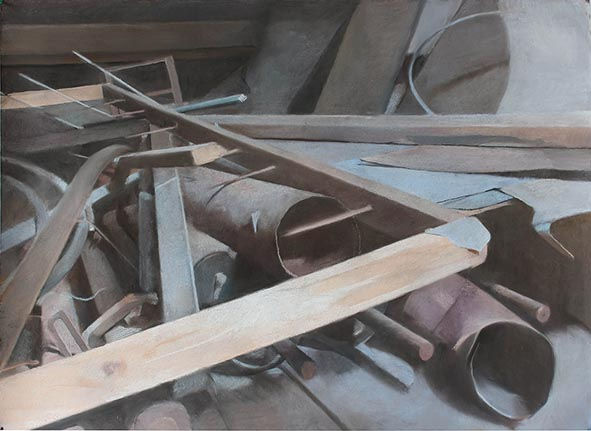 Fond du grenier, 2019, pastel sec sur toile, emmanuelle perat, dessin artiste,