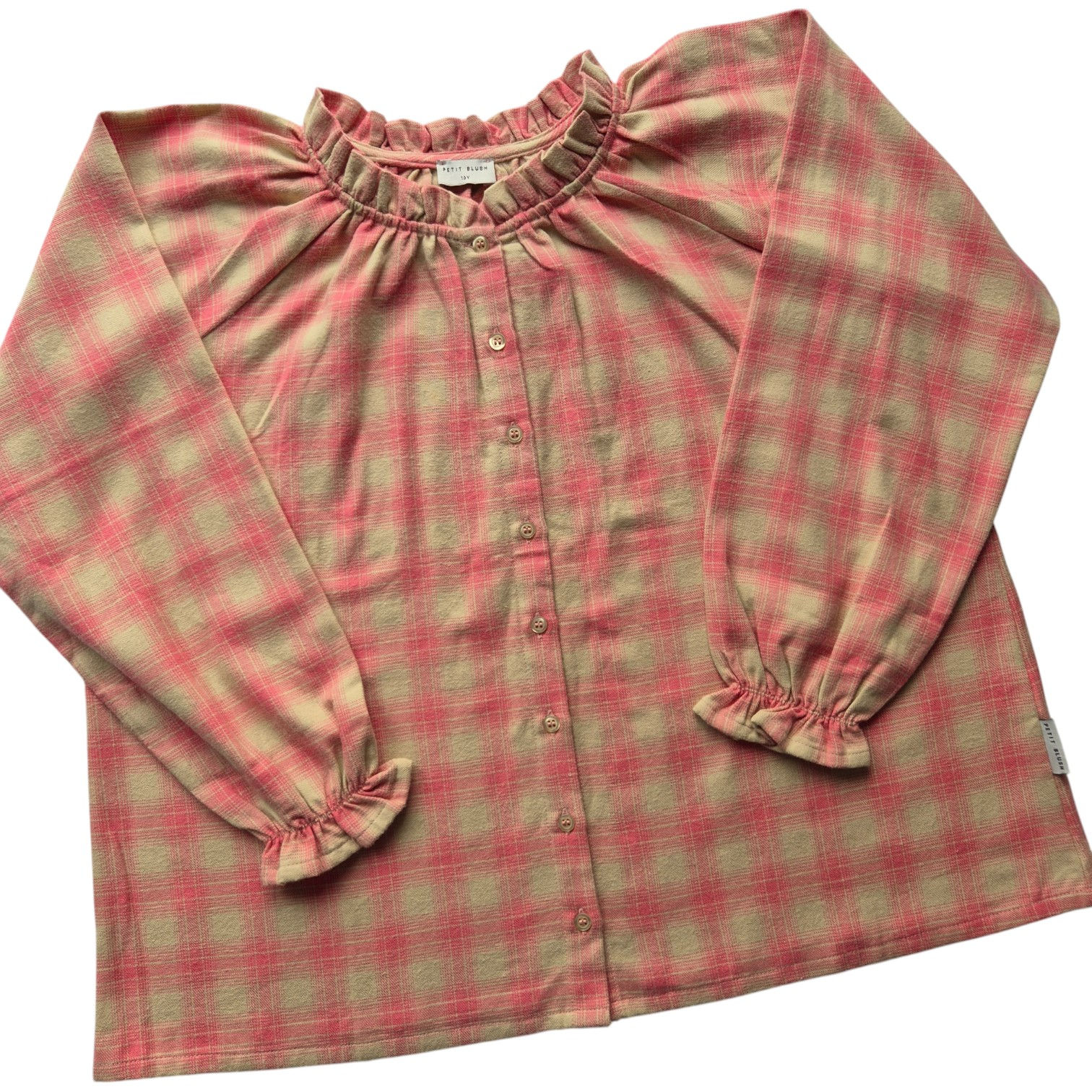 PETIT BLUSH Bluse Flanell kariert beige rosa 140