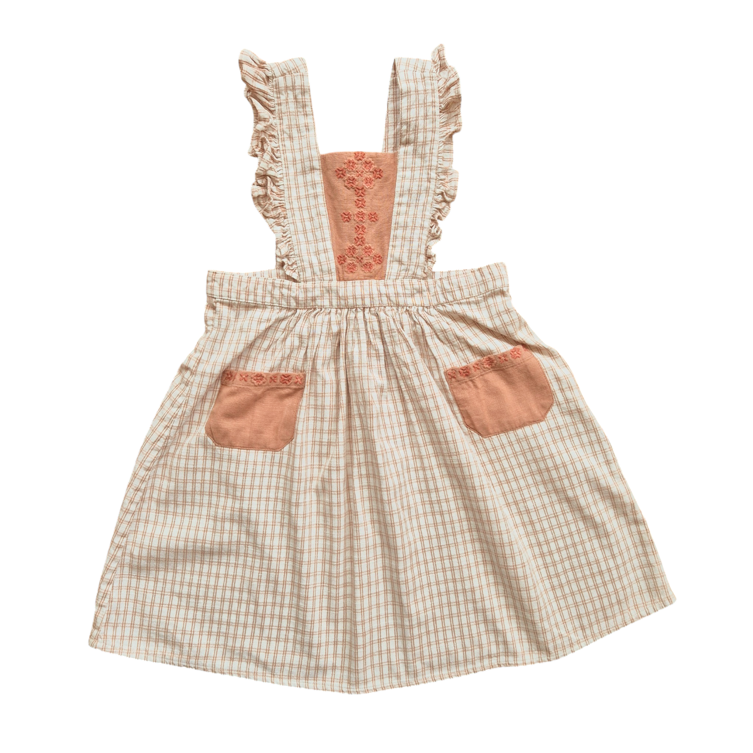 APOLINA Pinafore-Kleid creme beige koralle Stickerei 110/122