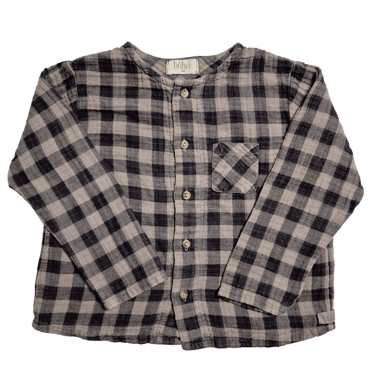 BÚHO Musselin-Hemd schwarz-grau kariert 86