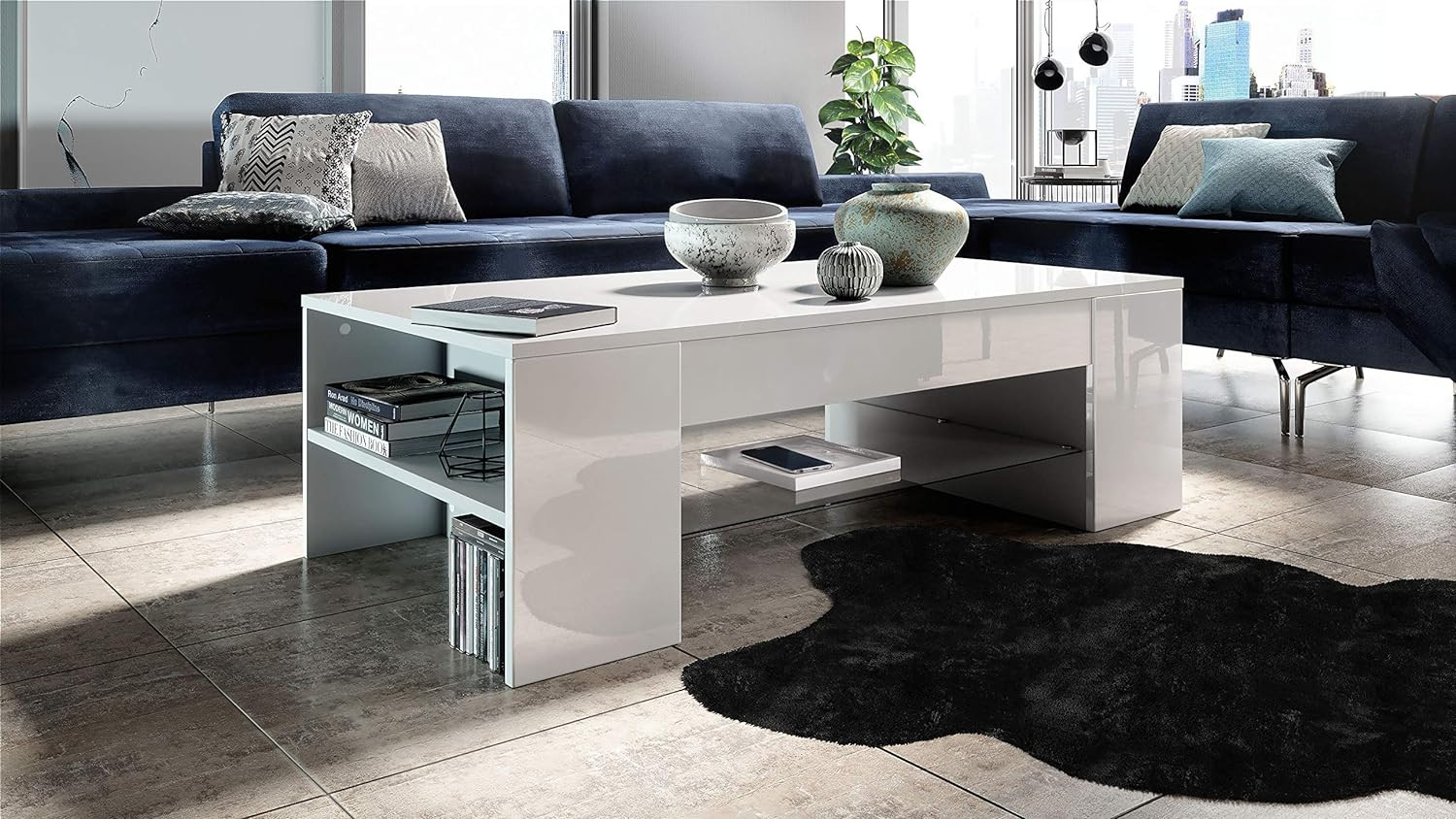 Modern Design Coffee Table with 2 Side Compartments
