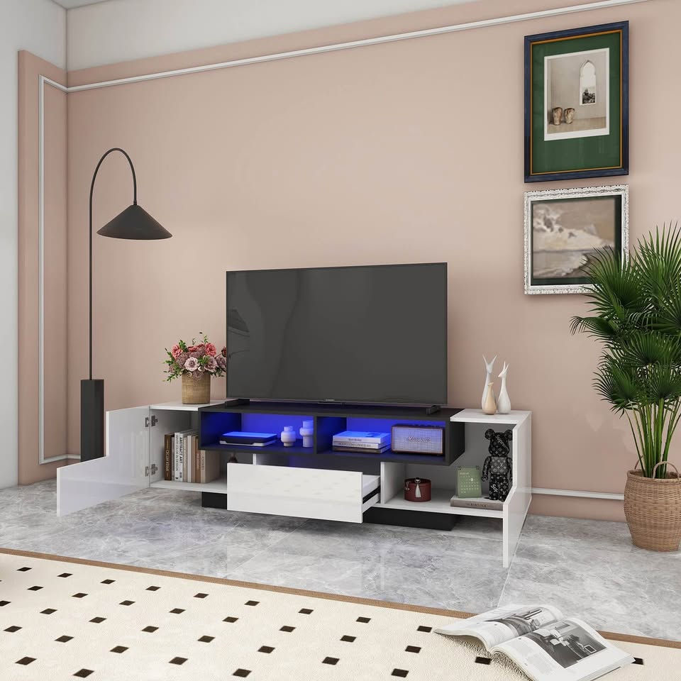Thumbnail: Evoque Large White & Black Gloss TV Stand - SupportTV's up to 80"