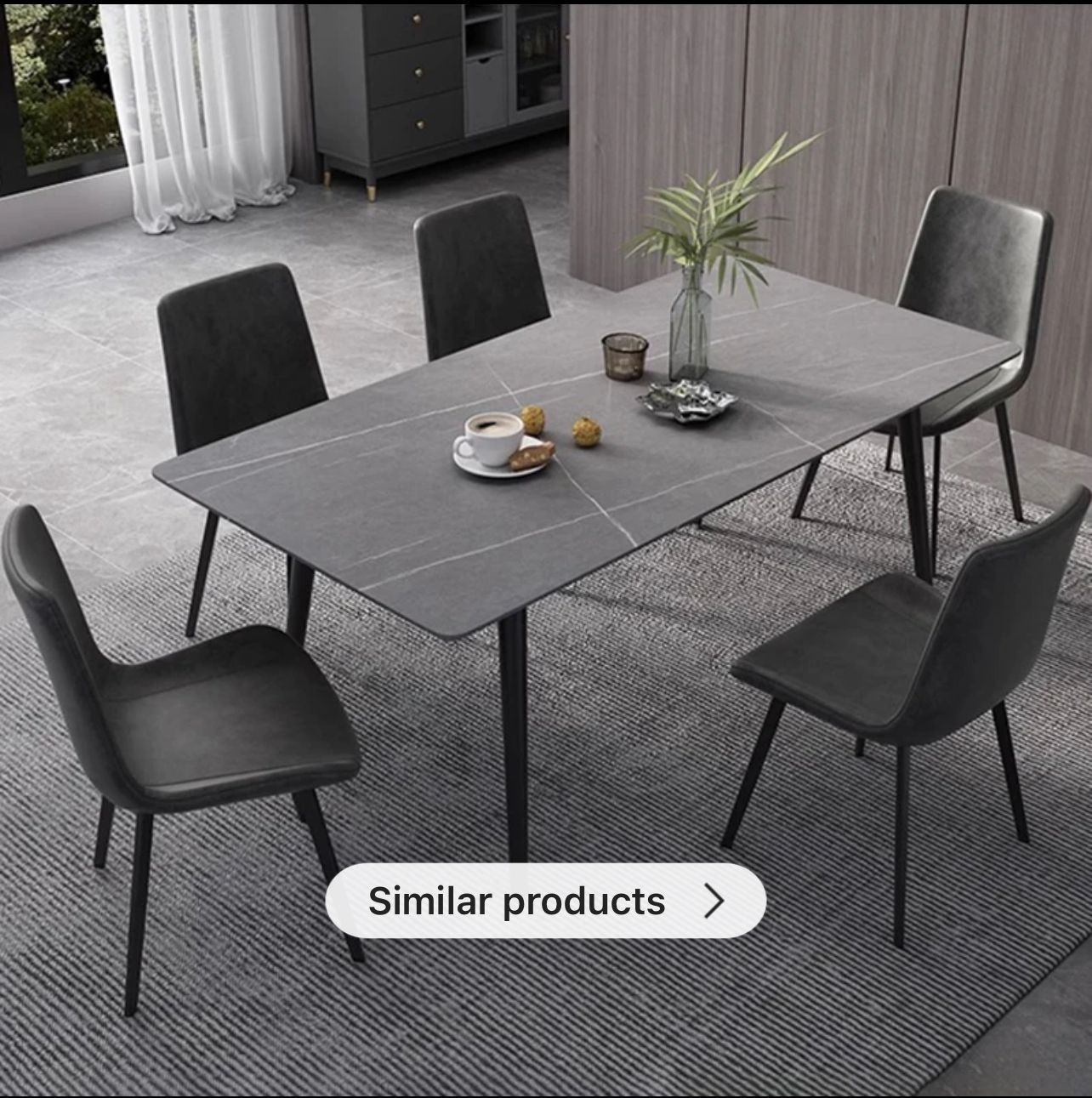 63" Luxury Rectangle Sintered Stone Table in Grey with 6 Chairs