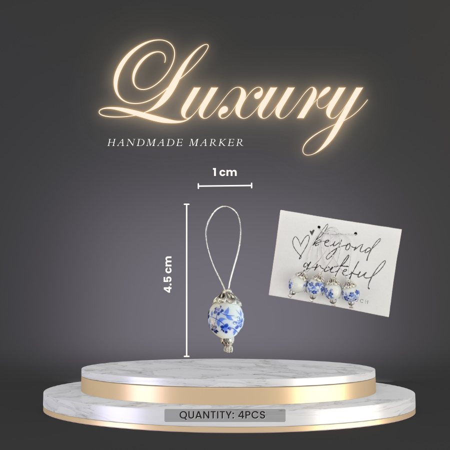 Thumbnail: Handmade Stitch Marker - Blue-and-White