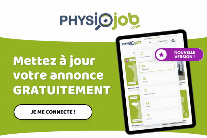 visuel pour réseau sociaux créé par Kathleen ARNAUD pour l'entreprise PhysioJob afin d'inciter les abonnés à mettre à jour leur annonce deposée sur le site de petites annonces entre kinés et ostéos
