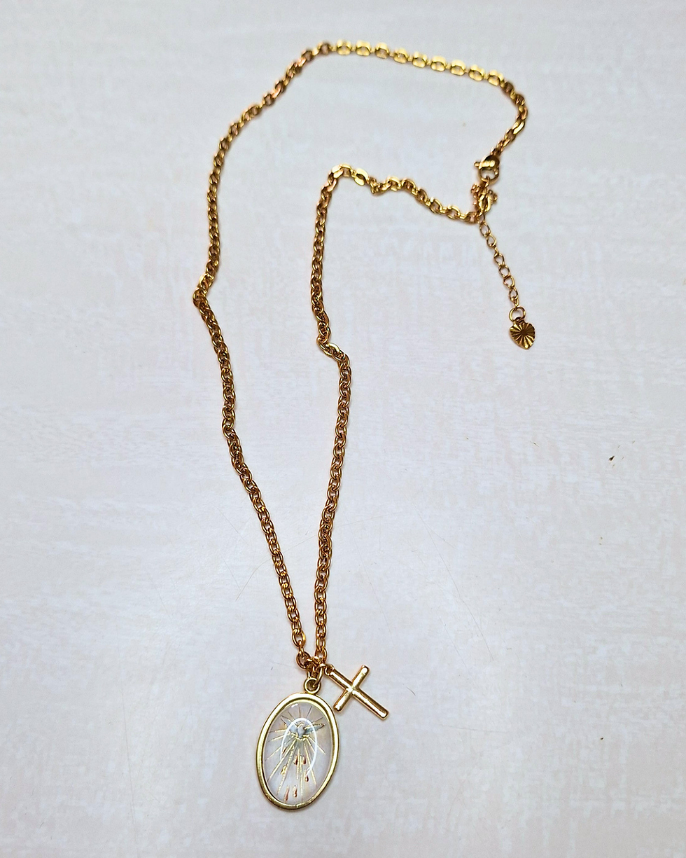 Miniature : collier esprit saint femme acier inoxydable doré médaille chrétienne
