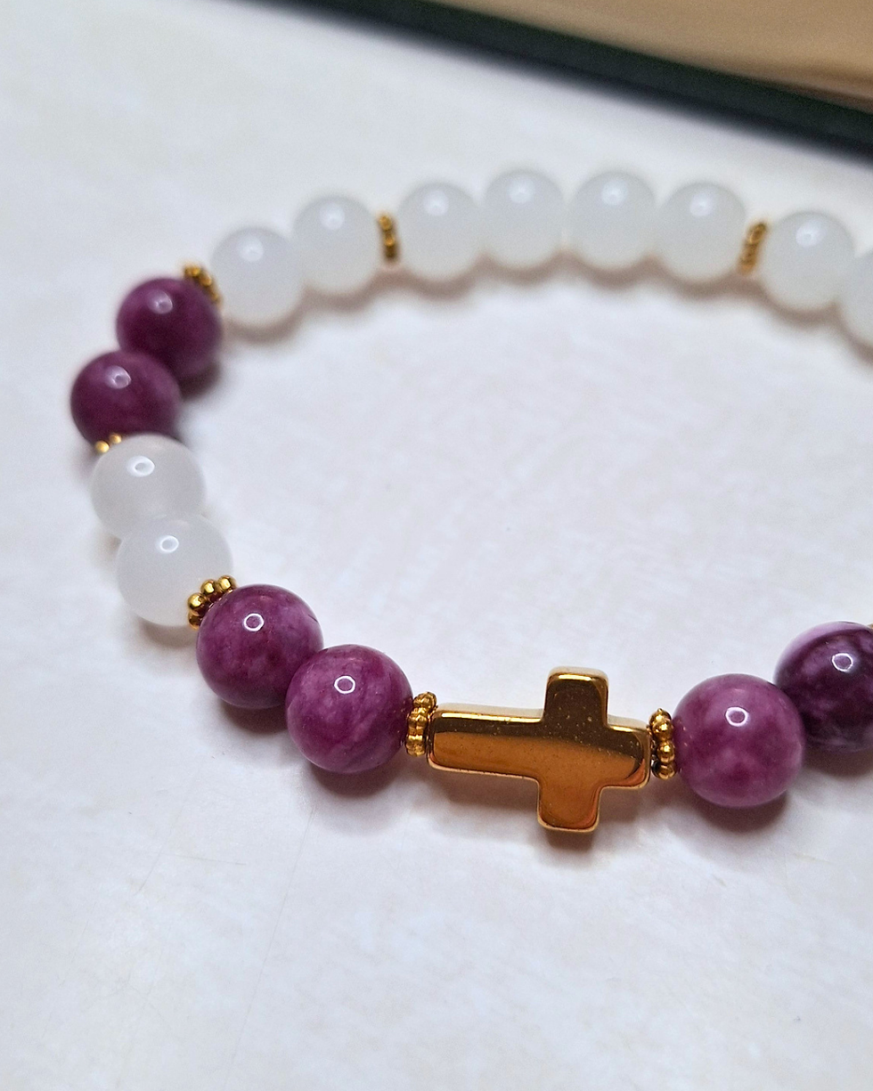 Miniature : bracelet croix femme pierres naturelles doré bijou chrétien