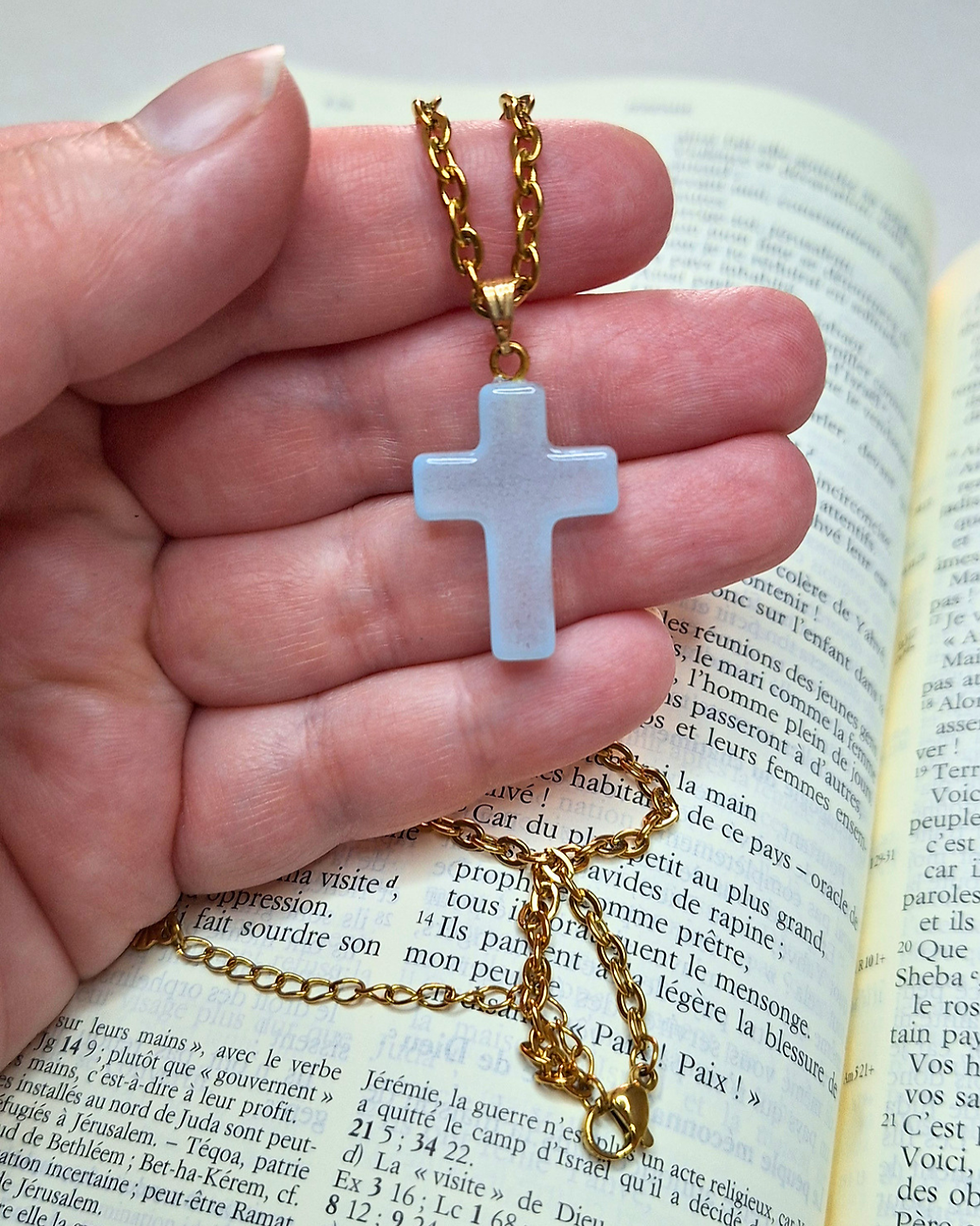 collier croix bleu femme acier inoxydable bijou chrétien