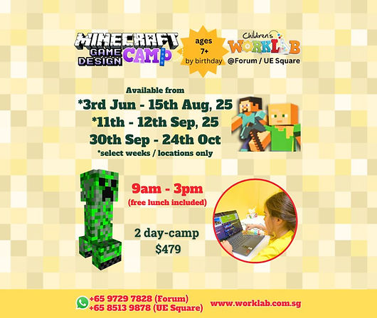 Childrens Worklab Minecraft Game Design September and October Holiday Camps 2025
