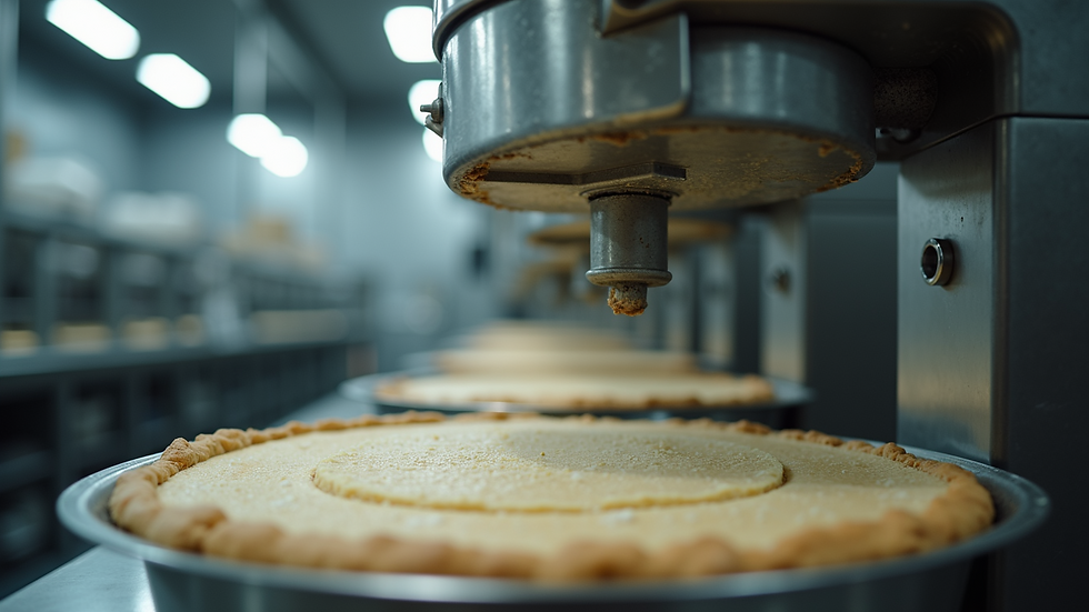 Eye-level view of industrial bakery mixing machines in operation