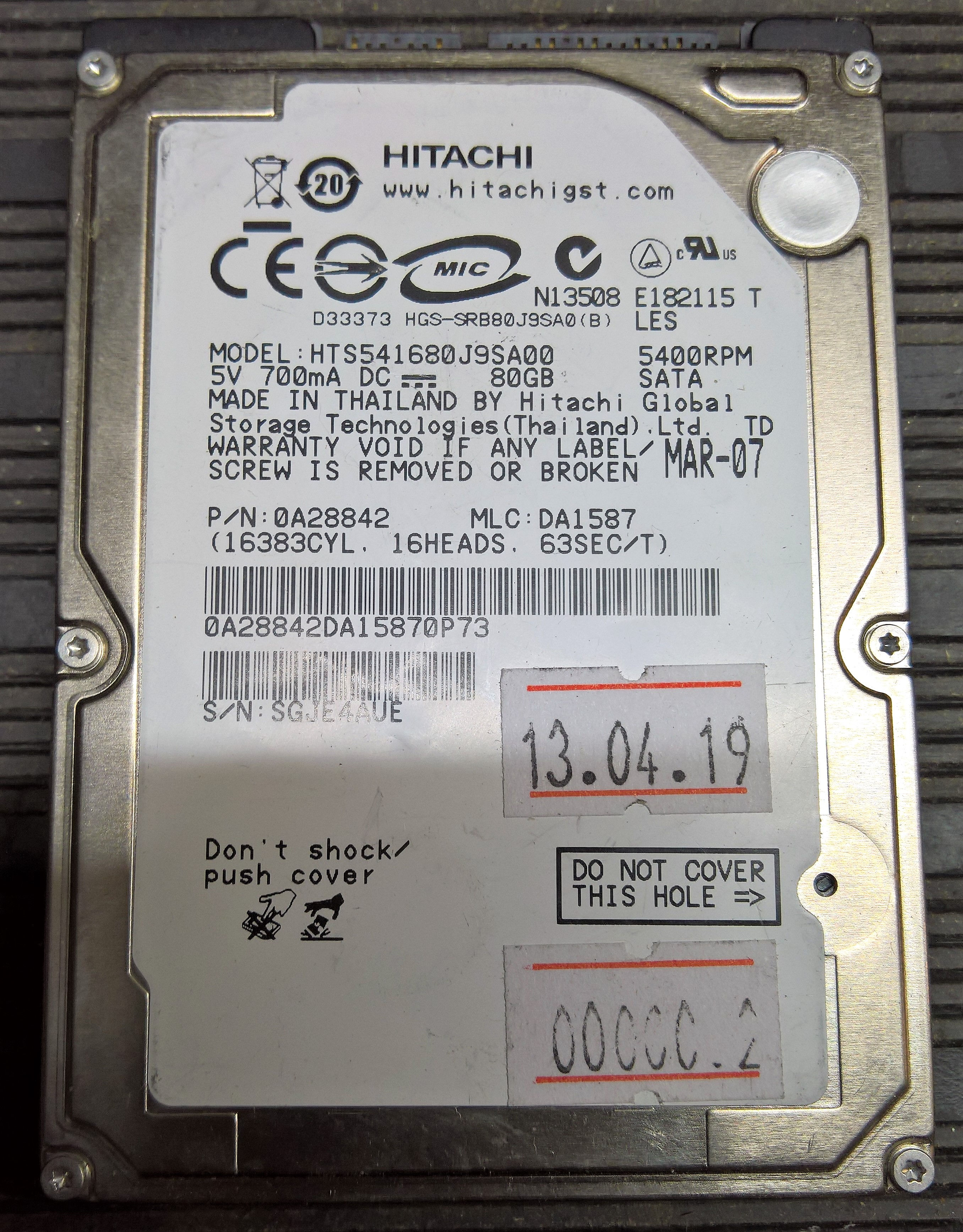 Disco Rigido 80GB Sata 2.5 - Re-acondicionado