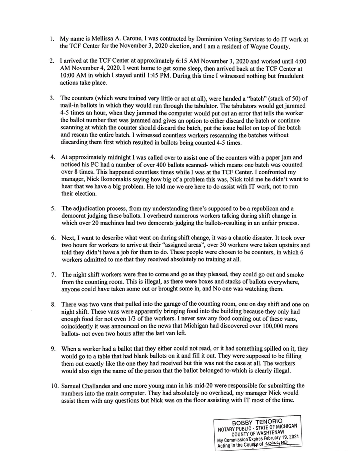Michigan voting system technicical contractor signs affidavit that she "witnessed nothing but fraudulent actions taking place" content media
