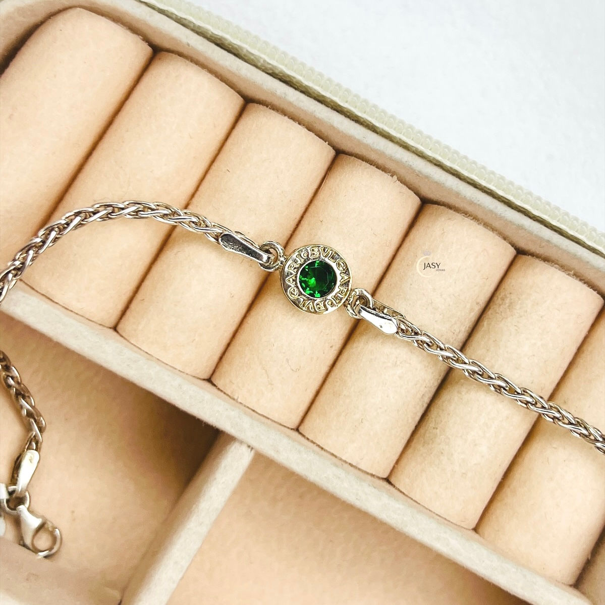 Pulsera diseño circular con circonia verde – Plata 925