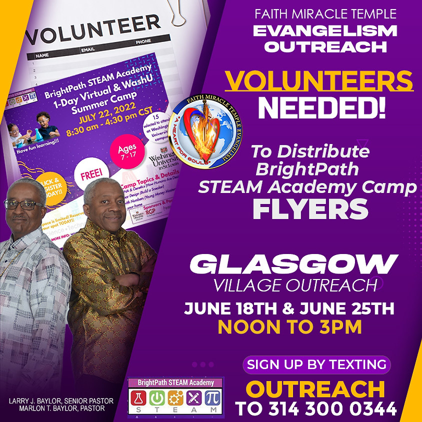 VOLUNTEERS NEEDED to distribute BrightPath STEAM Academy Camp Flyers