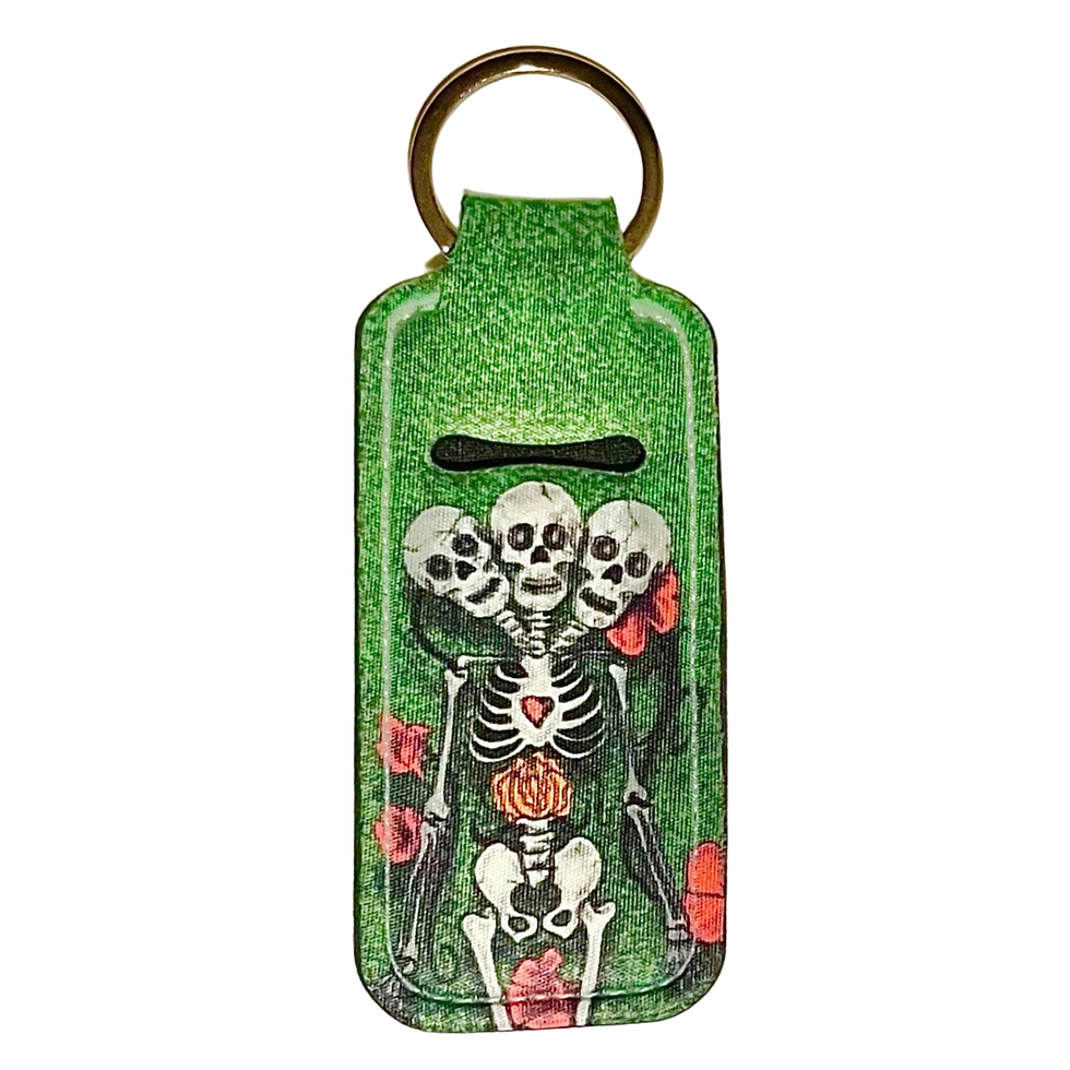 Thumbnail: Three Headed Skelly Chapstick Holder Keychain | Day of the Dead Neoprene Lip Bal