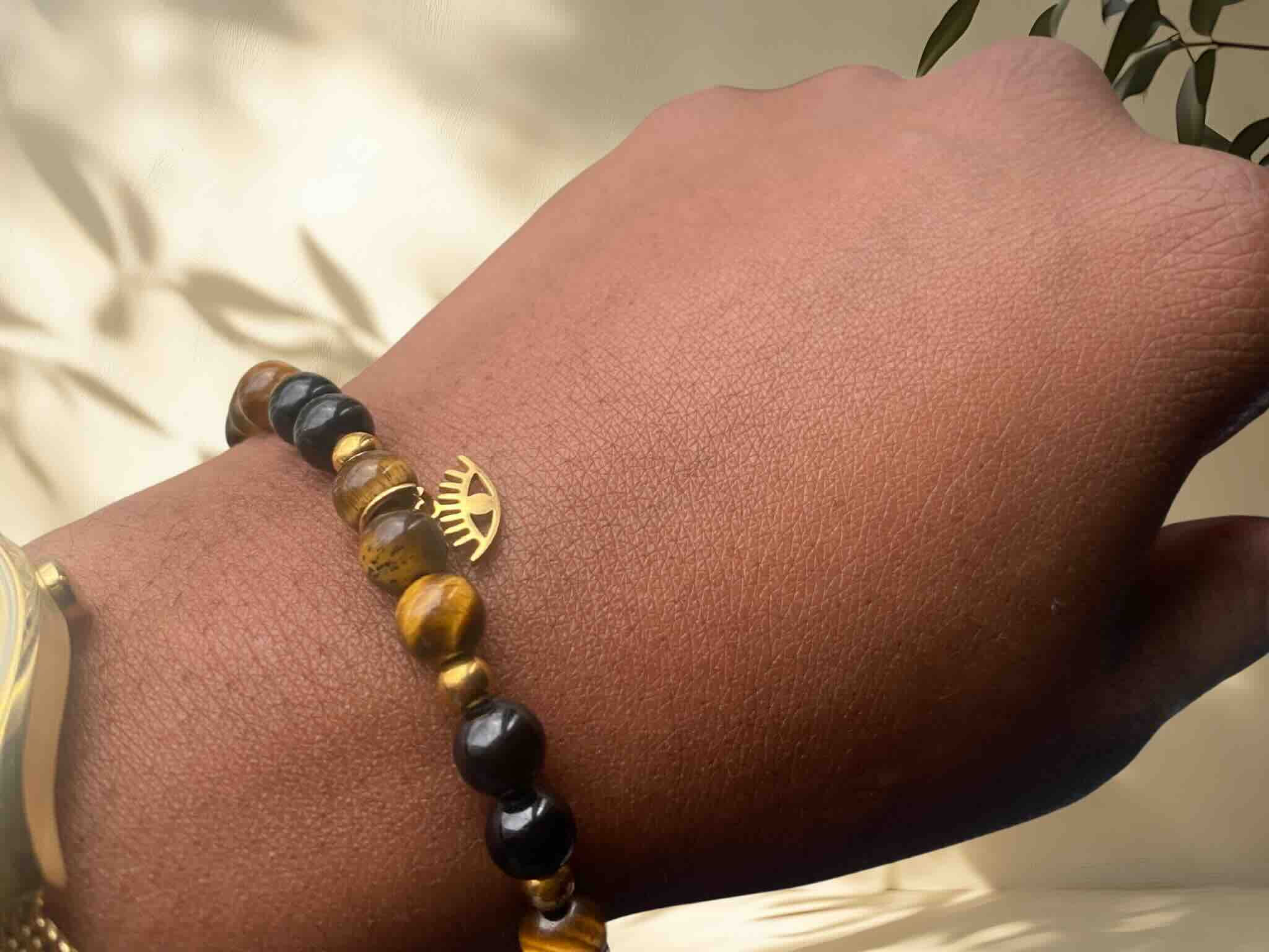Bracelet « Aura Protectrice » – Tourmaline noire & Œil de tigre