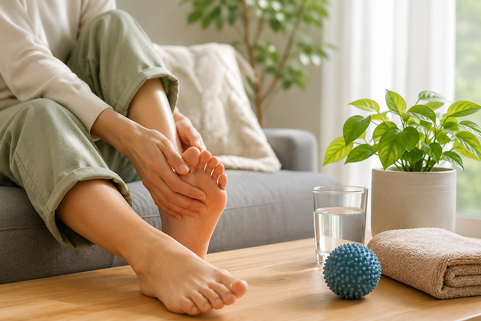 Person relaxing at home after a long day with focus on foot recovery and comfort