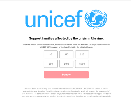 Apple has made it easy for consumers to give to the Ukraine crisis relief fund.