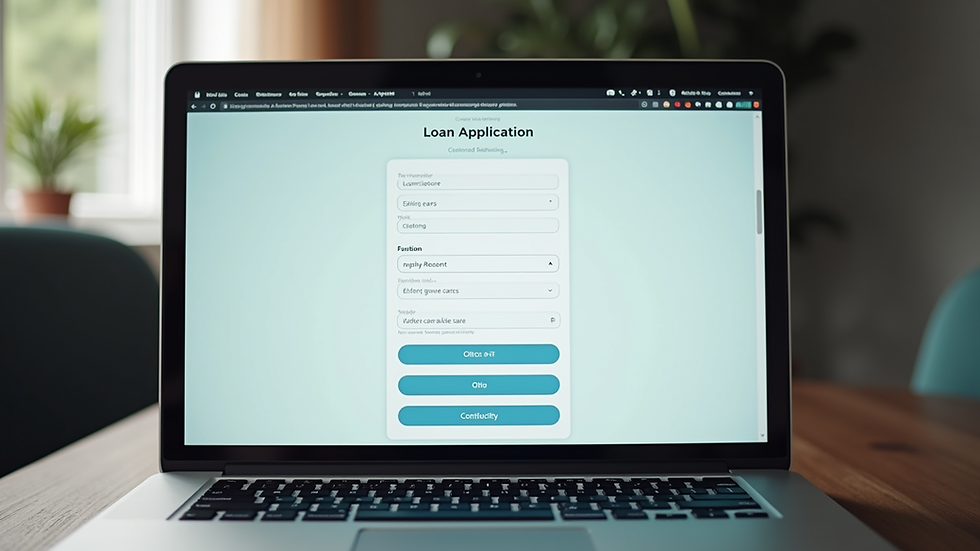 Eye-level view of a laptop screen showing an online loan application form