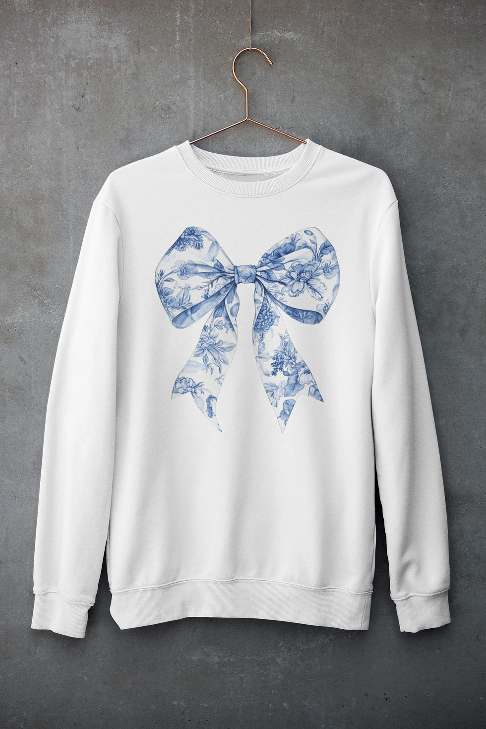 Blue Toile Coquette Bow Sweatshirt