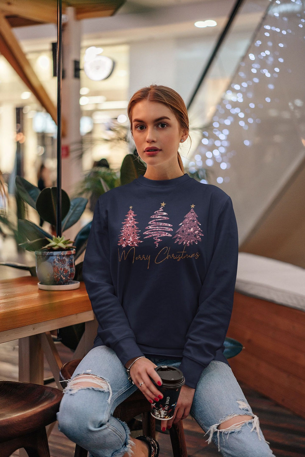 Thumbnail: Christmas Pines Faux Glitter Sweatshirt or Long Sleeve Tshirt