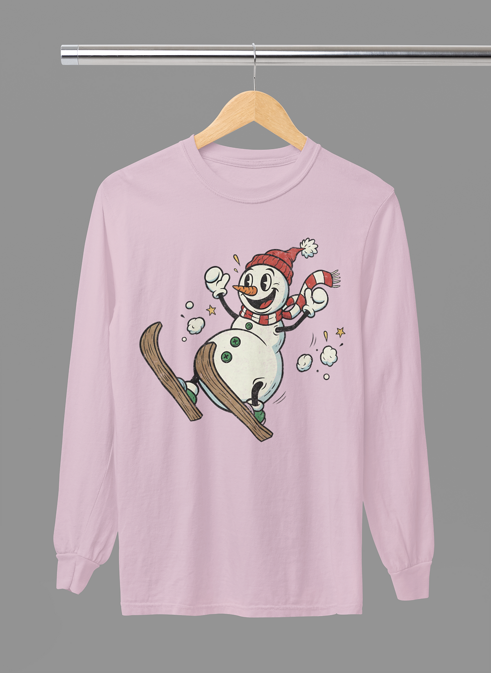 Thumbnail: Vintage Skiing Snowman Long Sleeve Tshirt or Sweatshirt