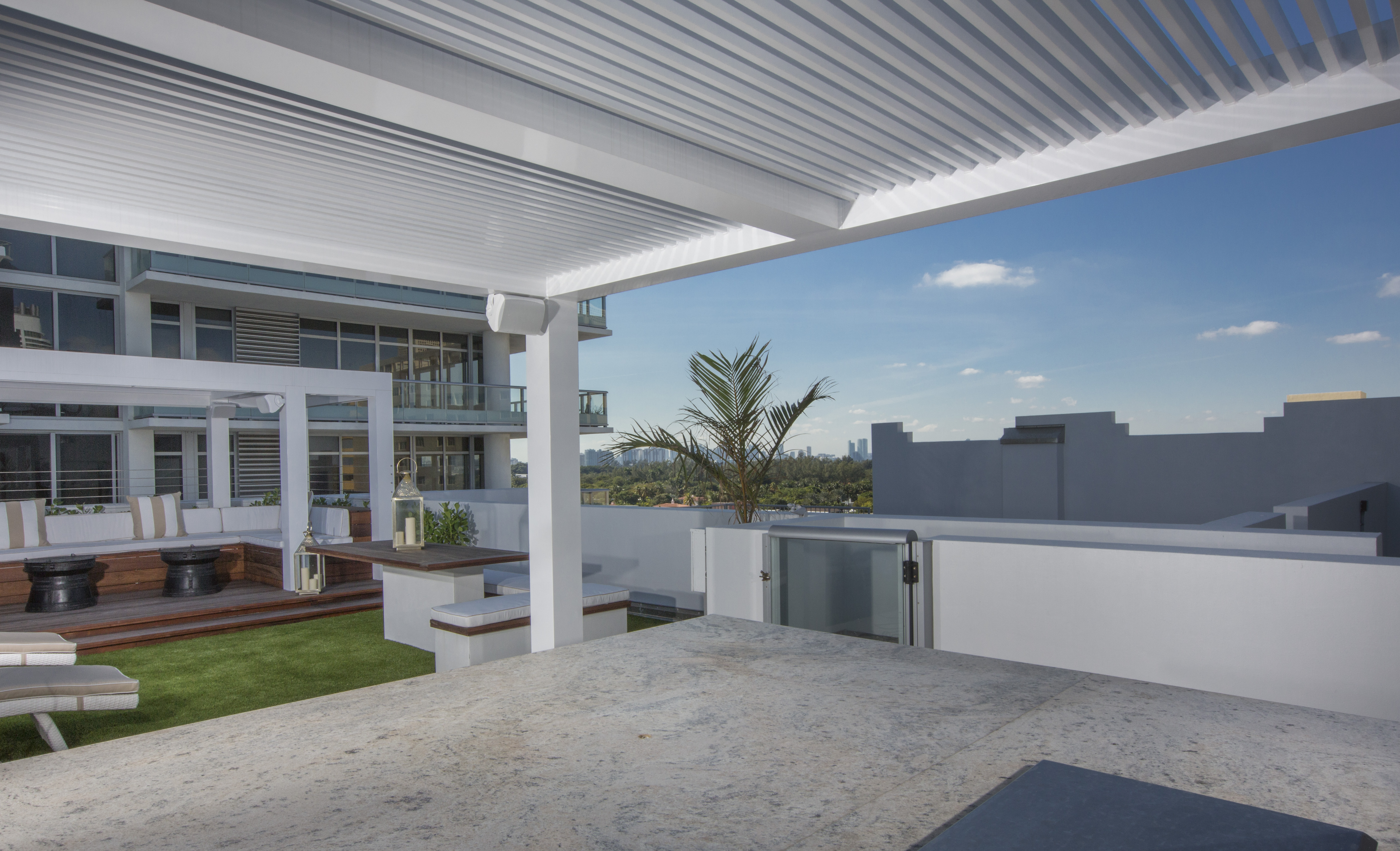 Aluminum pergola shade structure, Caribbean penthouse