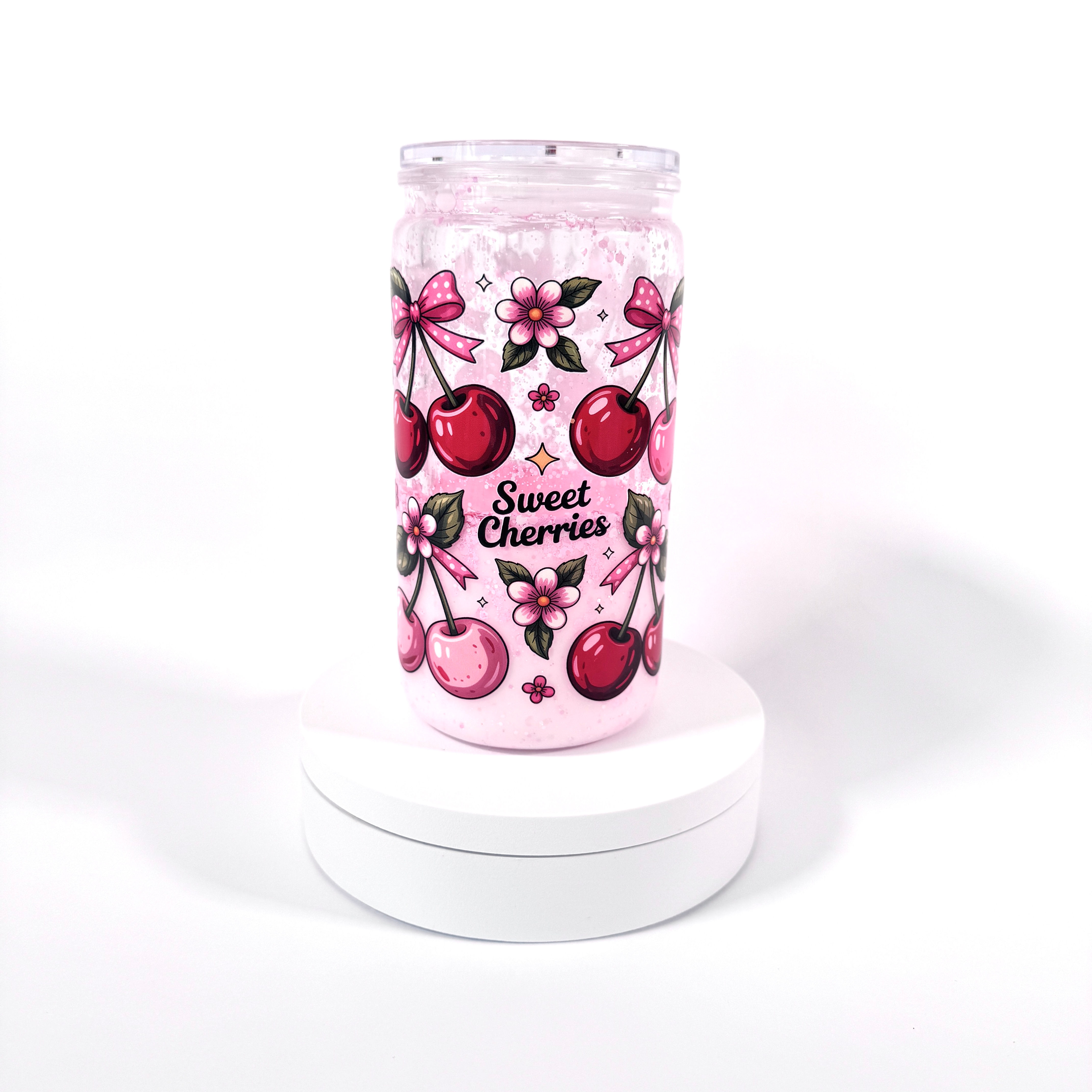 Sweet Cherries Snow Globe Tumbler – 16oz Acrylic