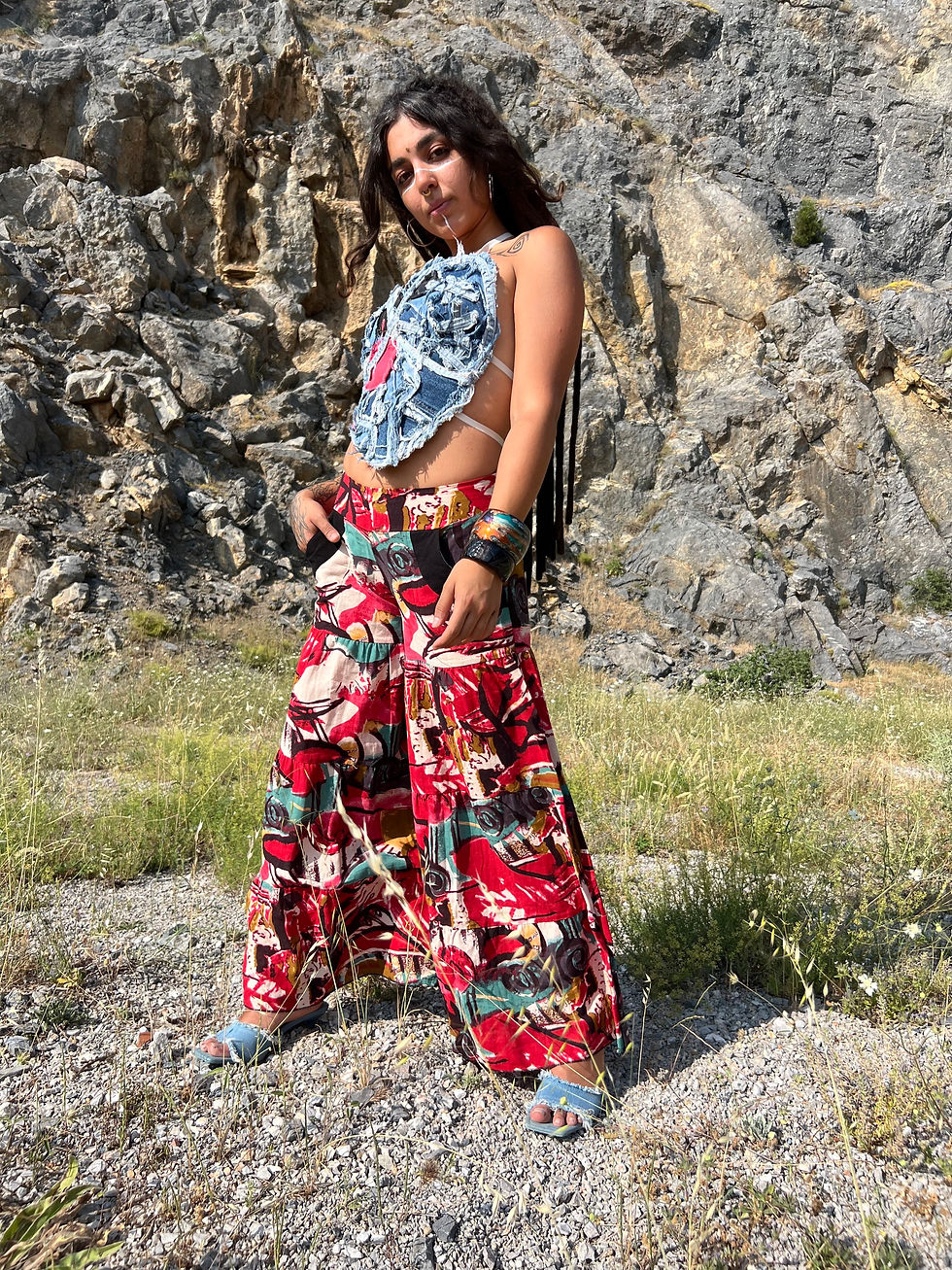 Thumbnail: Trousers with a Multi-Colored Pattern and Multiple Layers of Ruffles