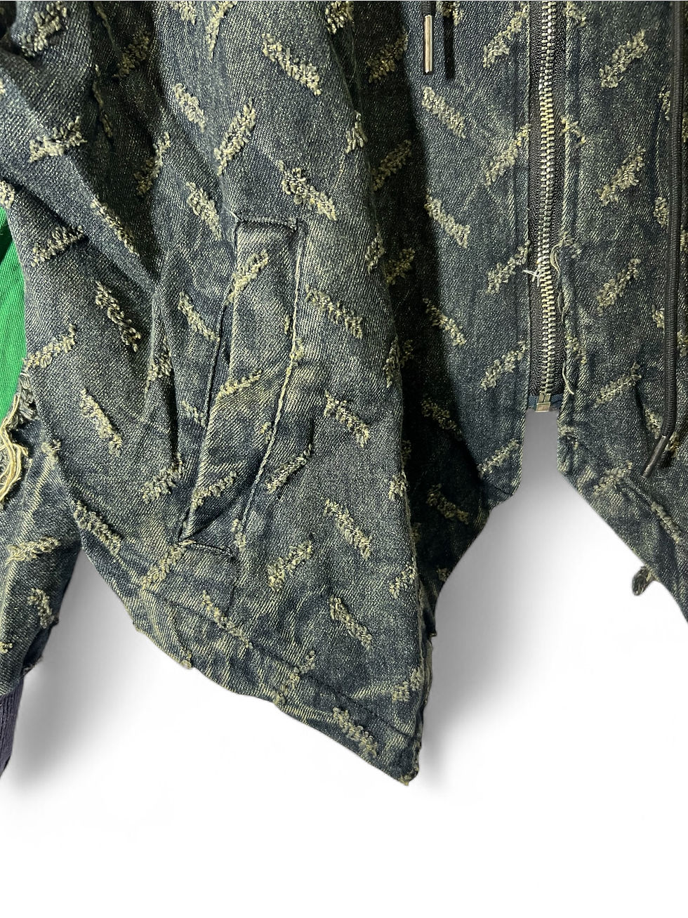 Thumbnail: Denim Jacket with Green Sleeves and Hood