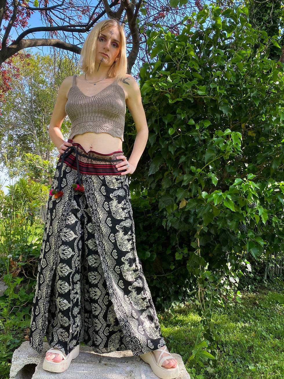 BURI - Airy Pants with Handmade Band & Ethnic Pattern