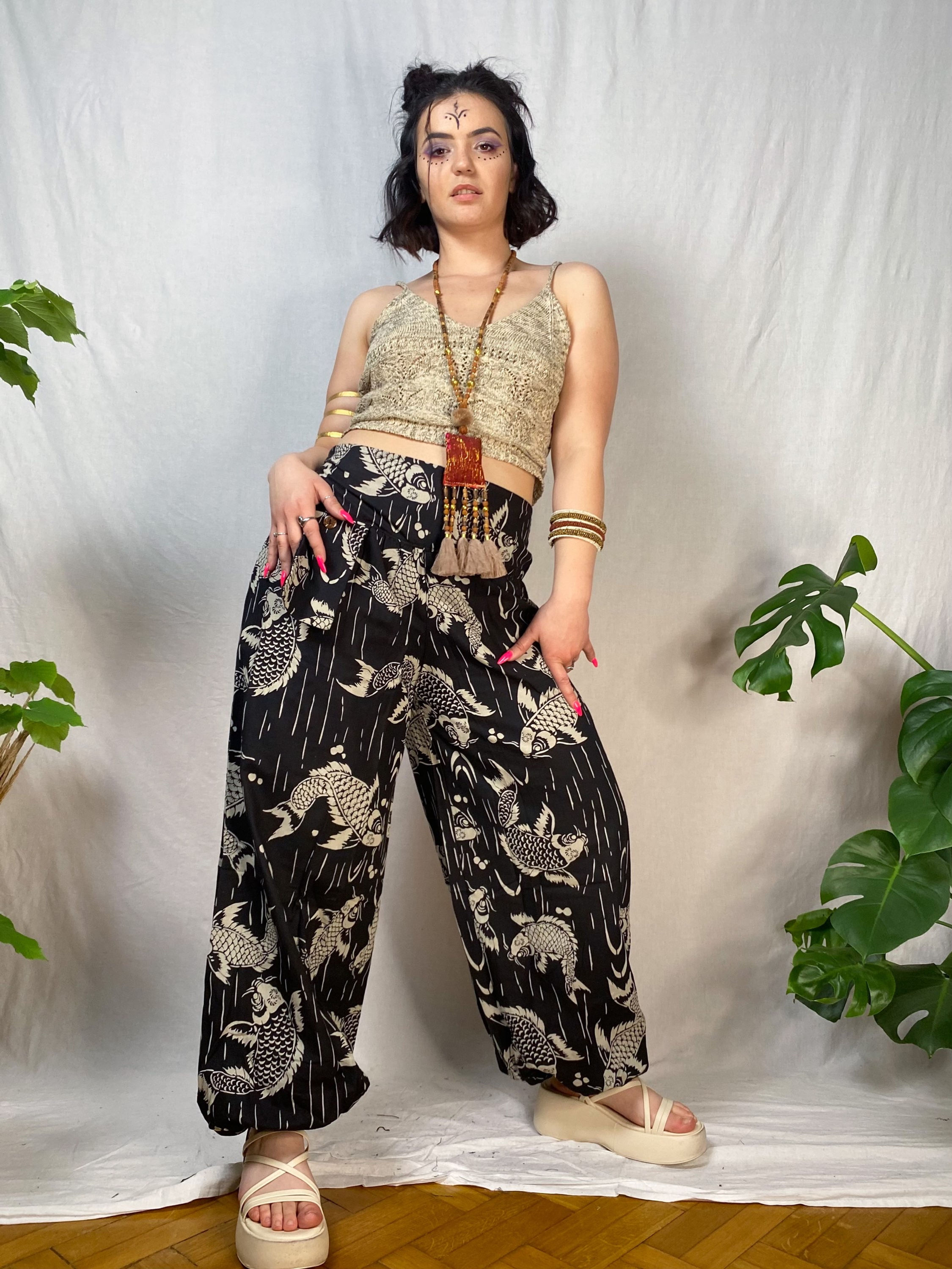 TAMYAE - Airy "Aladdin" Pants with Ethnic Pattern