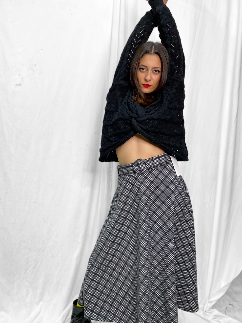 Thumbnail: FELLOWES - Plaid Thick Winter Skirt with Belt