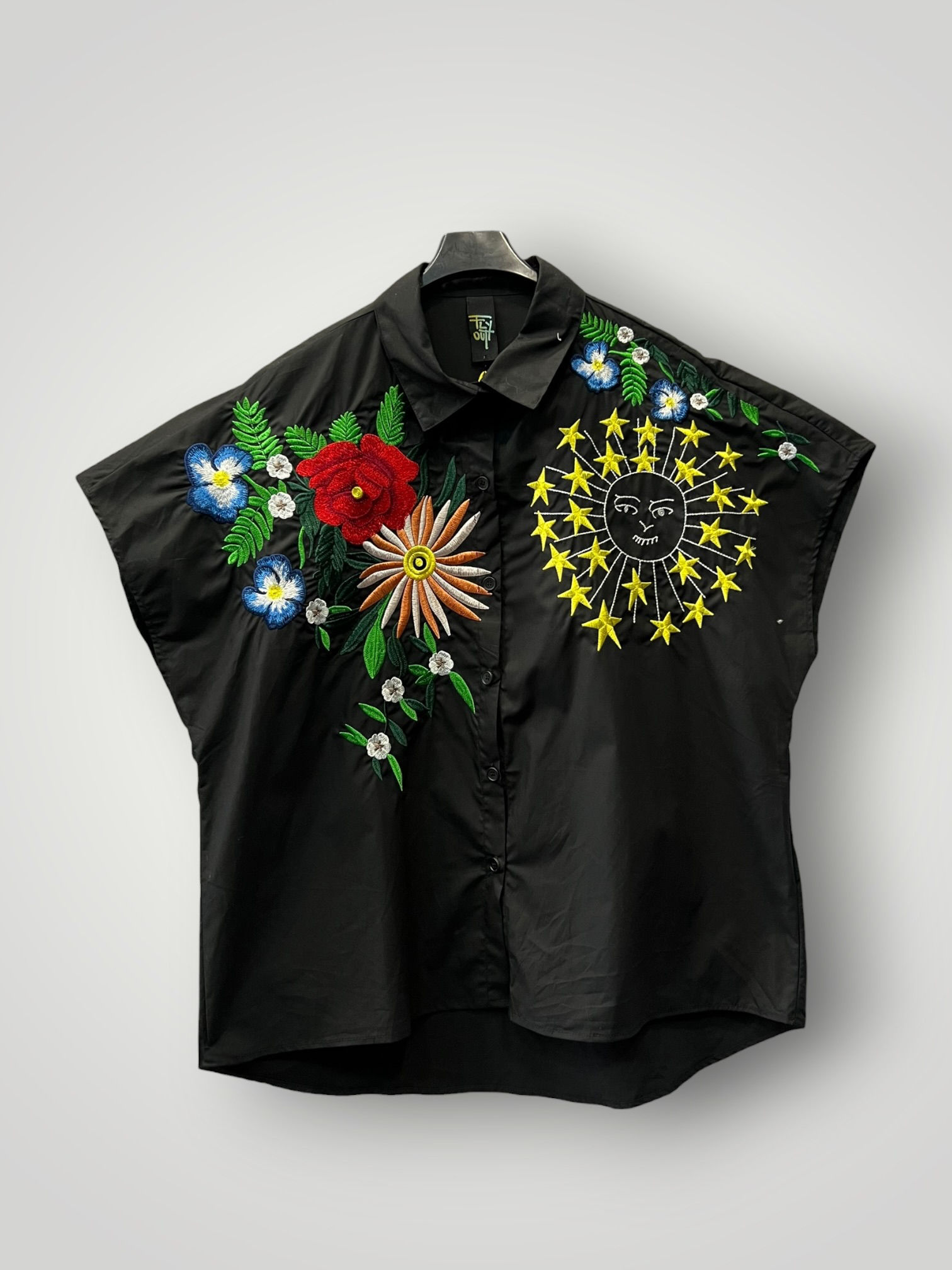 Κοντομάνικο Πουκάμισο με Φλοράλ Κεντήματα