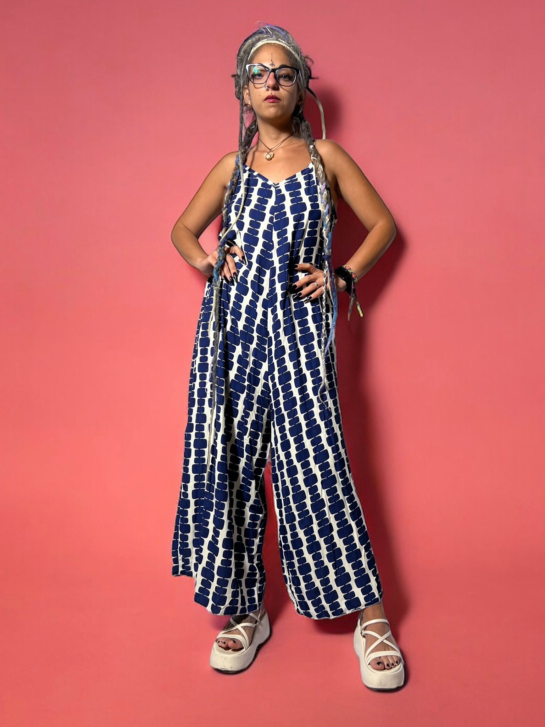 Ολόσωμη με Φαρδιά Μπατζάκια και Αφηρημένο Boho Μοτίβο