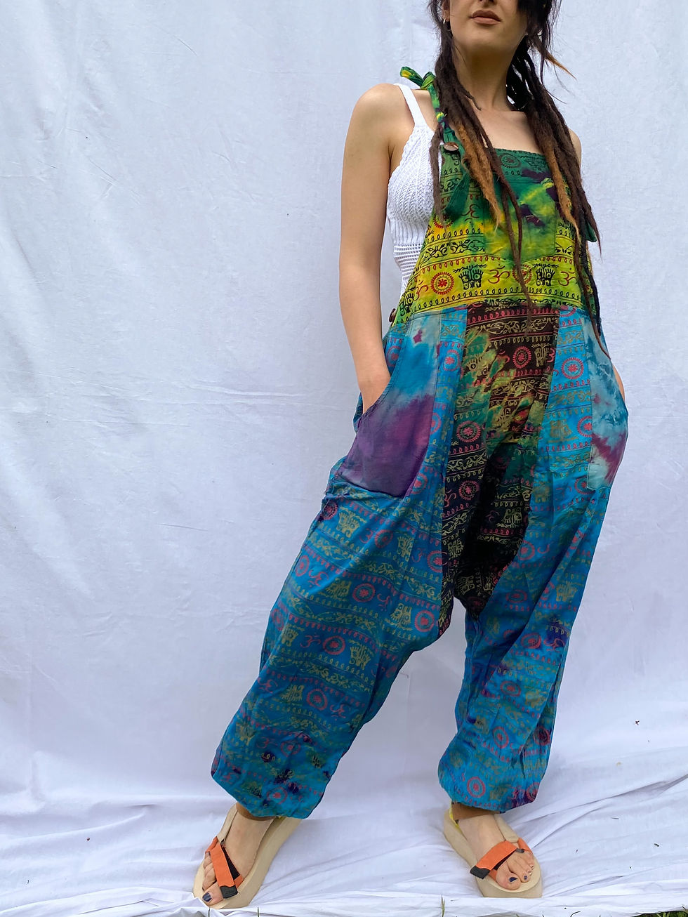 CHIN - Tie Die Overalls with Ethnic Designs and Pockets