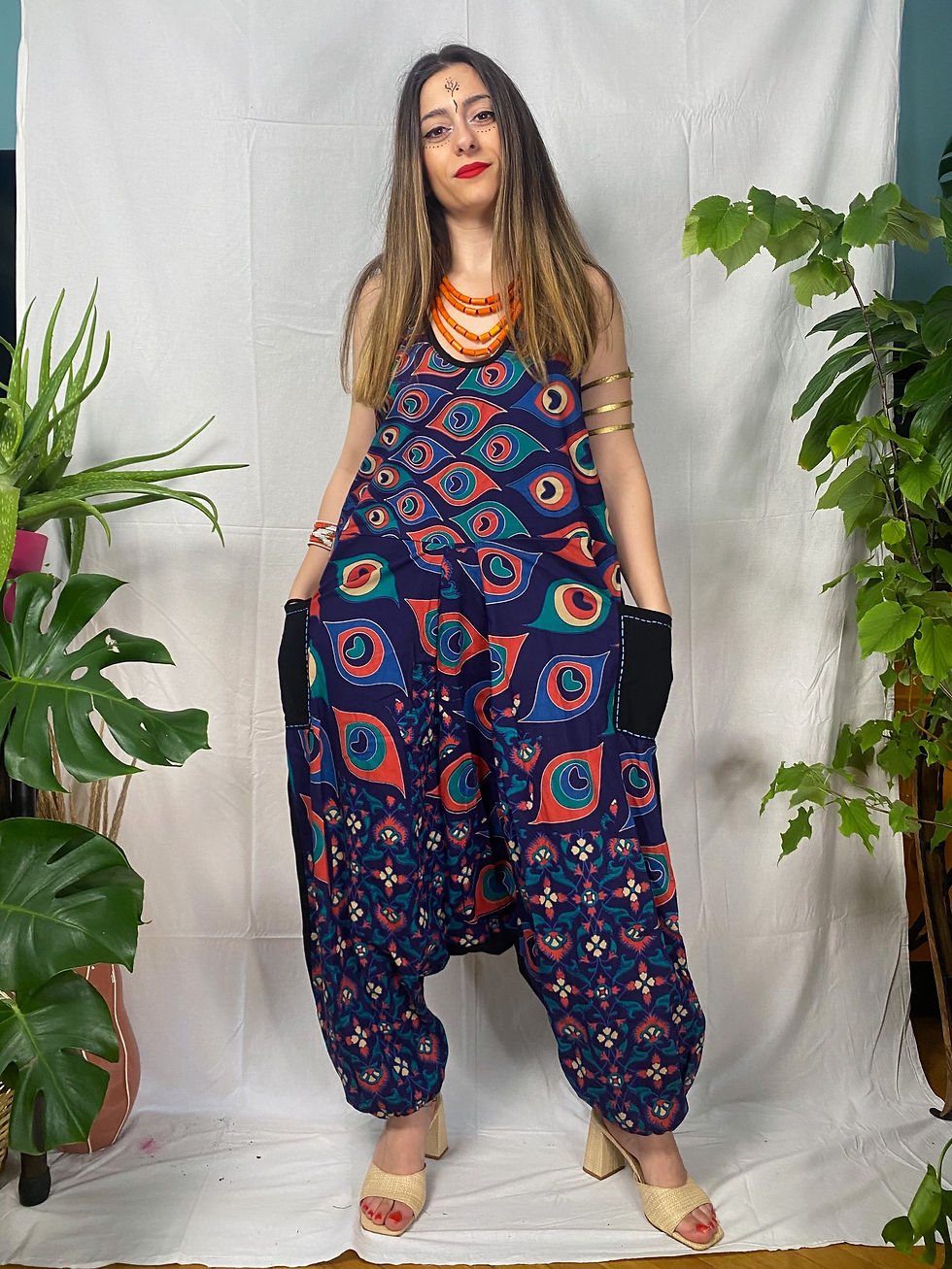 KHWAE - Handmade Jumpsuit with Pockets and Abstract Print