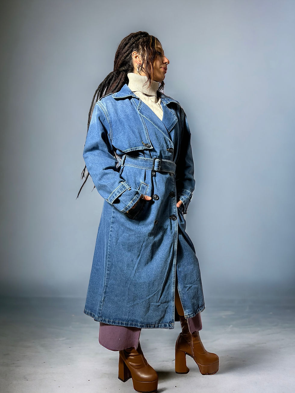 Thumbnail: Denim Trench Coat with Belt